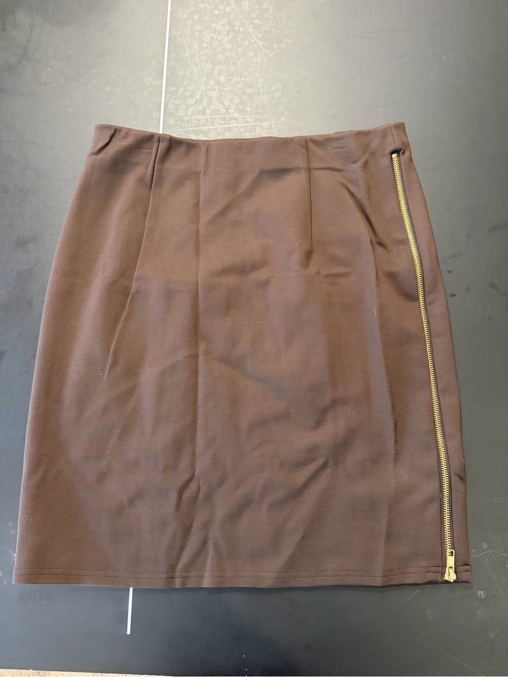 Brown Mini Skirt with Gold Side Zipper